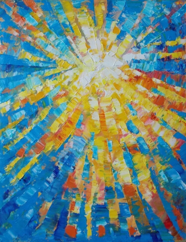 Painting titled "Sun Rays and Sea. A…" by Nata Korpusova, Original Artwork, Oil