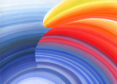 Pintura intitulada "Sun Sea Wave" por Nata Korpusova, Obras de arte originais, Aquarela