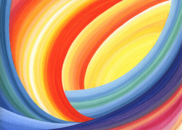 Pintura intitulada "Sun Sea Wave. Abstr…" por Nata Korpusova, Obras de arte originais, Aquarela