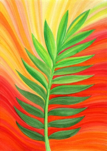 绘画 标题为“Palm Leaf at Sunset…” 由Nata Korpusova, 原创艺术品, 水彩