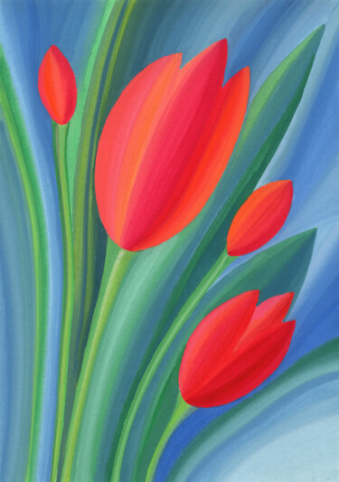 Painting titled "Bouquet Tulips. Abs…" by Nata Korpusova, Original Artwork, Watercolor