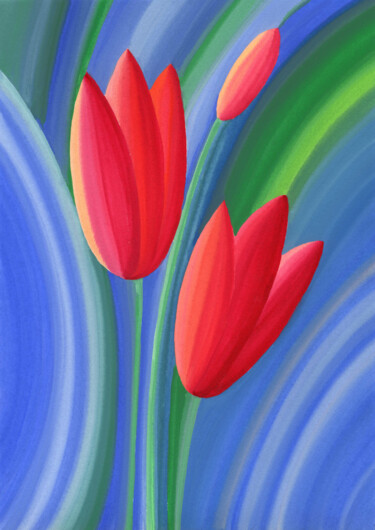 Peinture intitulée "Tulips. Abstract co…" par Nata Korpusova, Œuvre d'art originale, Aquarelle