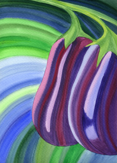 Schilderij getiteld "Eggplant Abstract W…" door Nata Korpusova, Origineel Kunstwerk, Aquarel