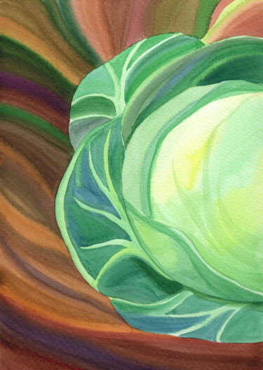 Malerei mit dem Titel "Cabbage Abstract Wa…" von Nata Korpusova, Original-Kunstwerk, Aquarell