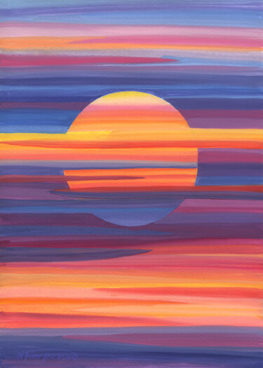 Картина под названием "Sunset. Abstract Mi…" - Nata Korpusova, Подлинное произведение искусства, Акварель