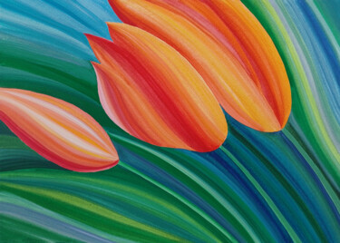 Schilderij getiteld "Tulips #1, from the…" door Nata Korpusova, Origineel Kunstwerk, Aquarel