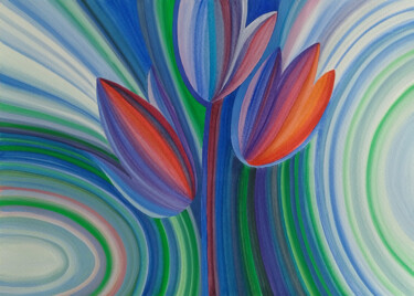 Painting titled "Tulips #3. Abstract…" by Nata Korpusova, Original Artwork, Watercolor