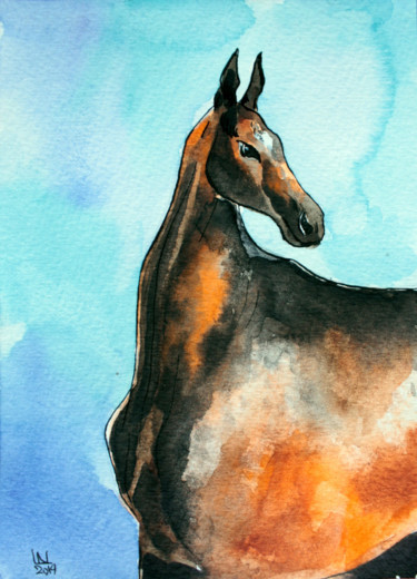Painting titled "Horse Original Art…" by Natasha Ledeneva, Original Artwork, Watercolor