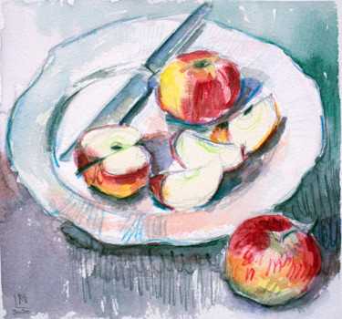 Painting titled "Vegan Art Fruit Pai…" by Natasha Ledeneva, Original Artwork, Watercolor