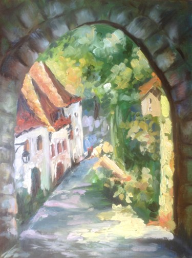 Painting titled "Old street" by Nata New, Original Artwork, Oil