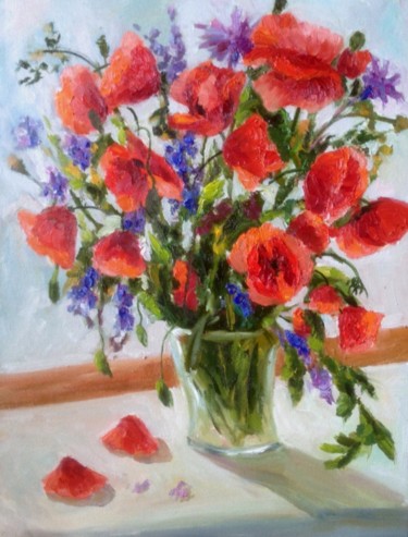 Картина под названием "Poppies" - Nata New, Подлинное произведение искусства, Масло