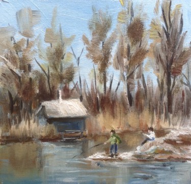 Painting titled "fishing" by Nata New, Original Artwork, Oil
