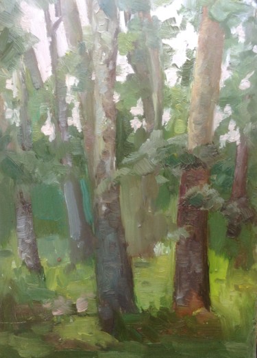 Malerei mit dem Titel "Poplars (etude)" von Nata New, Original-Kunstwerk, Öl