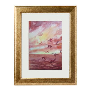 Painting titled "Cranes" by Nata New, Original Artwork, Watercolor