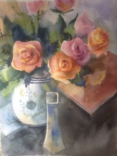 Painting titled "Roses" by Nata New, Original Artwork, Watercolor