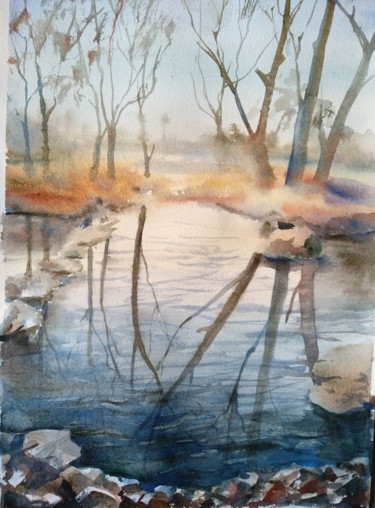 Painting titled "winter park" by Nata New, Original Artwork, Watercolor