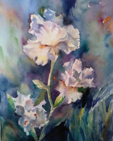 Painting titled "Irises" by Nata New, Original Artwork, Watercolor