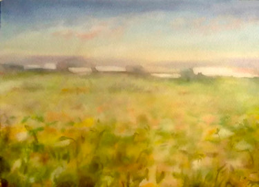 Painting titled "sunny fields" by Nata New, Original Artwork