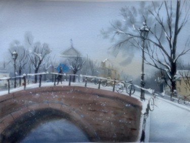 Painting titled "SUDDEN SNOW" by Nata New, Original Artwork, Watercolor