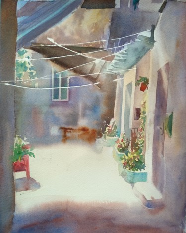 Pintura intitulada "Old yard" por Nata New, Obras de arte originais, Aquarela