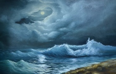 Painting titled "After seastorm" by Nata New, Original Artwork, Oil