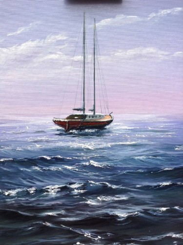 Painting titled "lonely boat in the…" by Nata New, Original Artwork, Oil