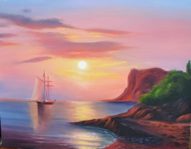 Malerei mit dem Titel "Red sunset on the s…" von Nata New, Original-Kunstwerk