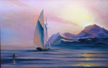 Peinture intitulée "SOFT PURPLE SEA.jpg" par Nata New, Œuvre d'art originale, Huile