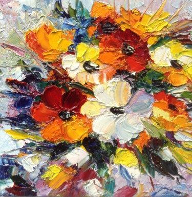 Painting titled "Field pansy" by Nata New, Original Artwork, Oil