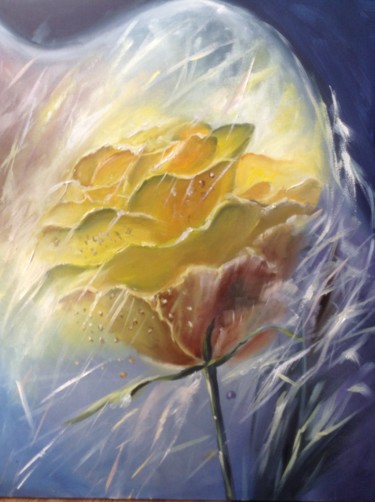 Painting titled "Yellow rose" by Nata New, Original Artwork, Oil