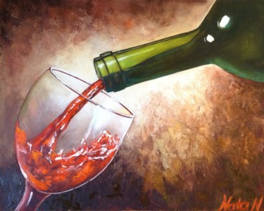 Painting titled "The wine glass" by Nata New, Original Artwork, Oil