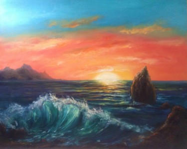 Painting titled "Sea sunset 2 (large…" by Nata New, Original Artwork, Oil