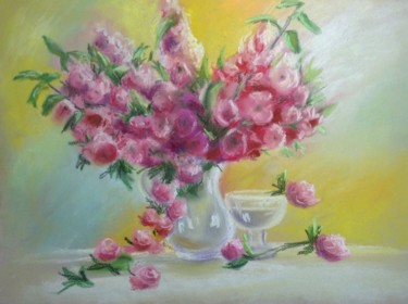 Malarstwo zatytułowany „Soft flowers (frame…” autorstwa Nata New, Oryginalna praca, Pastel