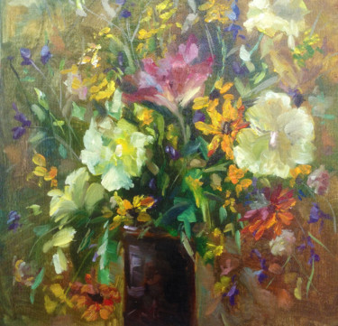 Картина под названием "Summer flowers etude" - Nata New, Подлинное произведение искусства, Масло