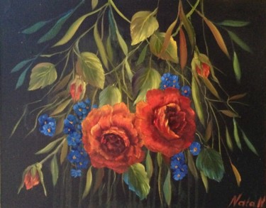 Картина под названием "Red roses" - Nata New, Подлинное произведение искусства, Масло