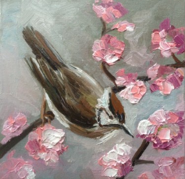 Schilderij getiteld "the bird and spring…" door Nata New, Origineel Kunstwerk, Olie