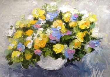 Painting titled "yellow and blue flo…" by Nata New, Original Artwork, Oil