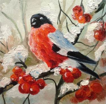 Картина под названием "winter bird" - Nata New, Подлинное произведение искусства, Масло