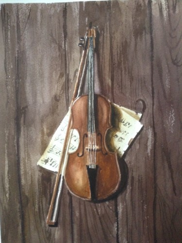 Painting titled "forgotten violin. m…" by Nata New, Original Artwork, Watercolor