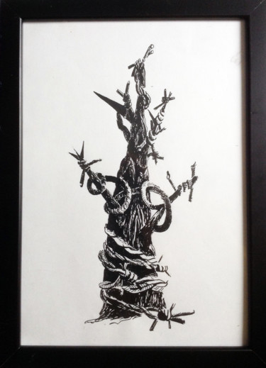 Peinture intitulée "defender tree" par Nata New, Œuvre d'art originale, Encre