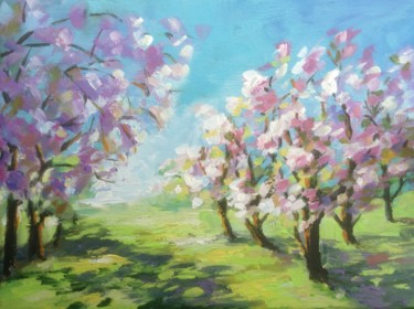 Schilderij getiteld "Blossoming trees" door Nata New, Origineel Kunstwerk, Acryl