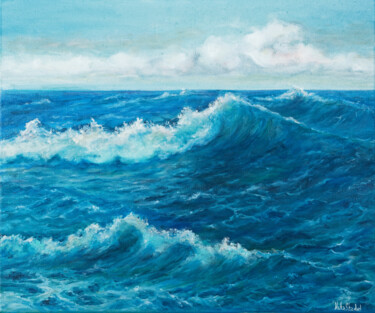 Картина под названием "Голубая волна" - Nata Shadel, Подлинное произведение искусства, Масло