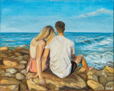 Schilderij getiteld "Двое на море" door Nata Shadel, Origineel Kunstwerk, Olie