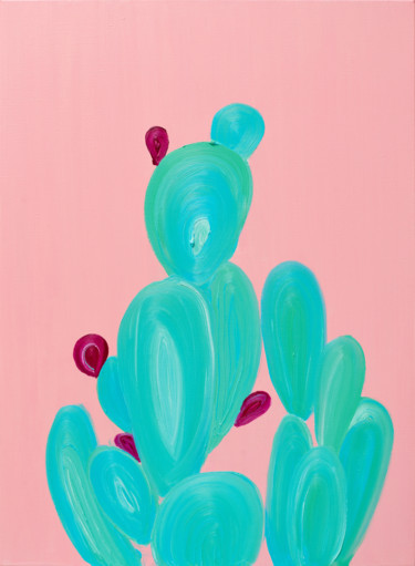 Painting titled "Soft Cactus" by Nataliia Sydorova, Original Artwork, Oil Mounted on Wood Stretcher frame