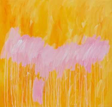Painting titled "Yellow Pink" by Nataliia Sydorova, Original Artwork, Oil Mounted on Wood Stretcher frame