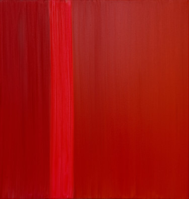 Painting titled "Red with Pink Strip" by Nataliia Sydorova, Original Artwork, Oil Mounted on Wood Stretcher frame