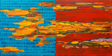 Peinture intitulée "Fiery and Marine" par Nataliia Sydorova, Œuvre d'art originale, Huile Monté sur Châssis en bois