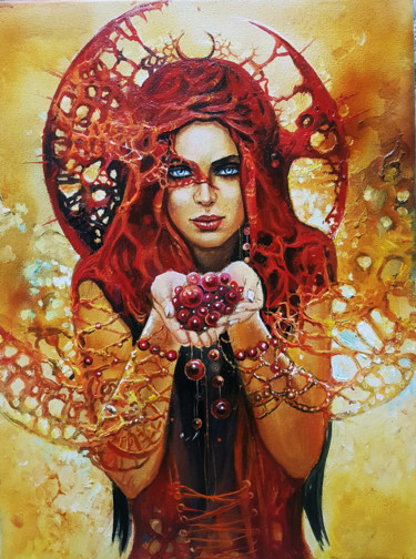 Full frontal fantastic girl art Woman in red painting Girl n Painting titled "Full frontal fantas…" by Наталия Заблоцкая, Original Art, Oil