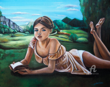 Peinture intitulée "La lectrice" par Natacha Favreau, Œuvre d'art originale, Huile