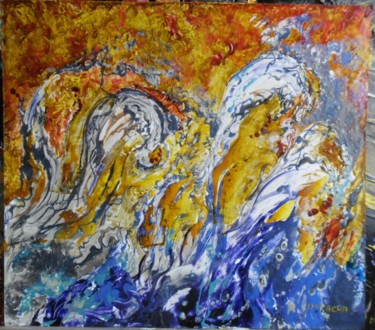 Painting titled "Mer déchaînée" by Natacha Guillet, Original Artwork, Lacquer